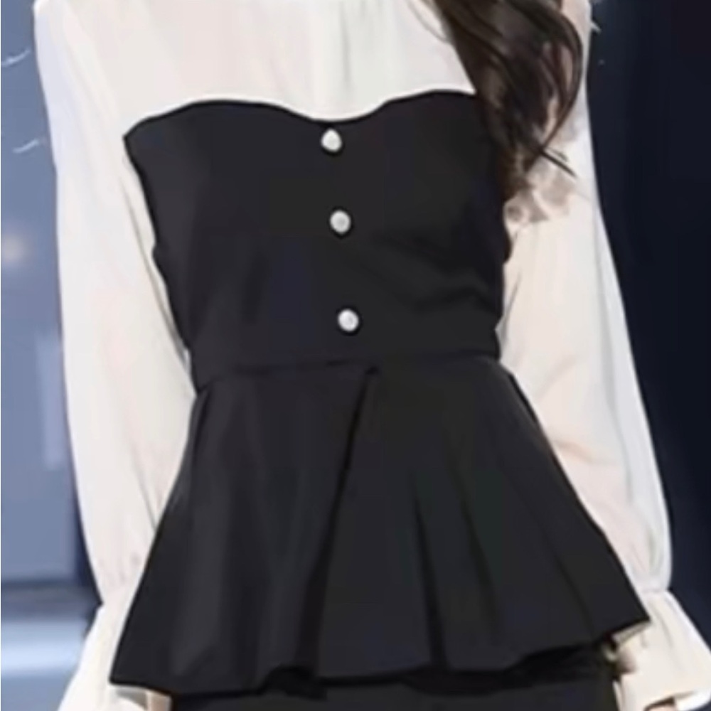Stylish Black and White Peplum Blouse